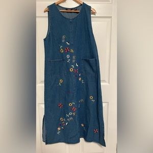 Agapo vintage jeans maxi dress flowers print